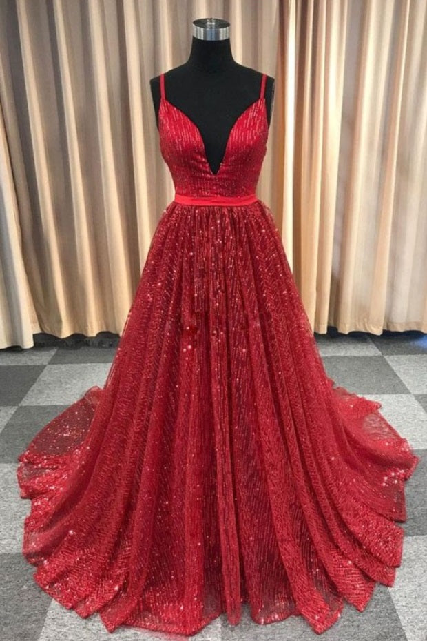 Red Sequins Evening Dress Prom Dress - Dollygown