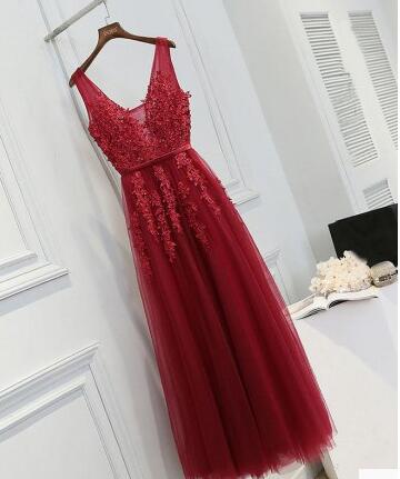 Red Lace Appliques See Through Prom Dress Long Party Graduation Dress,GDC1345-Dolly Gown