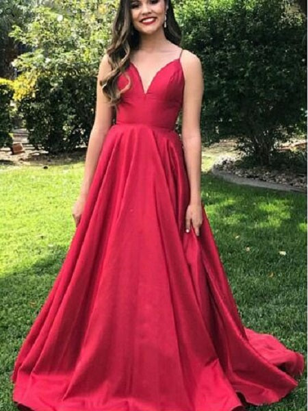 Red Occasion Spaghetti Straps A line Simple Long Prom Dress,GDC1117-Dolly Gown