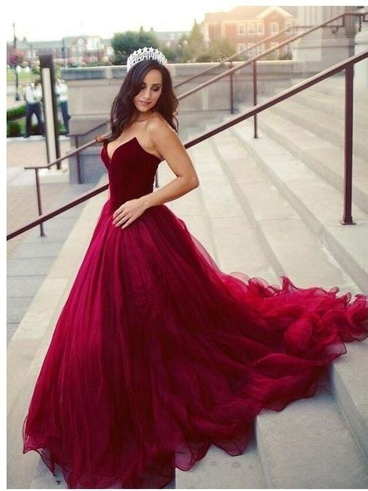 Red Maroon Princess Ball Gown Tulle Wedding Dress Red Prom Dress.GDC1059-Dolly Gown