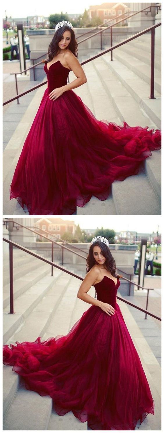 Wine Red Elegant Princess Gown, Handmade Off Shoulder Ball Gowns, Part –  Cutedressy