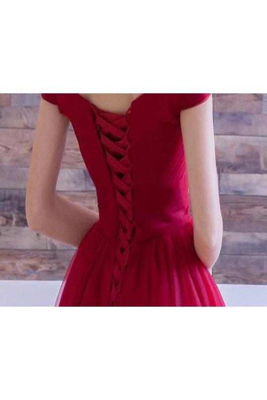 Red Off the Shoulder Tulle Short Prom Dres Short Red Homecoming Dress GDC1315-Dolly Gown