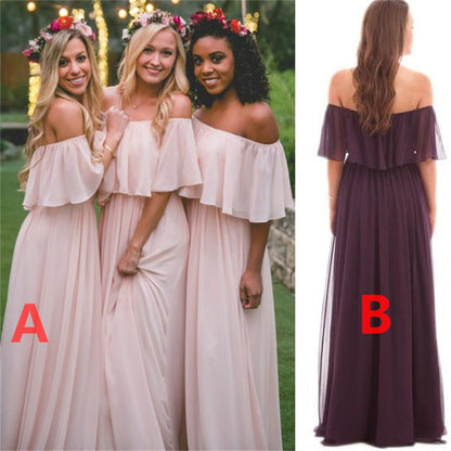 Refined Fall Chiffon Boho Off The Shoulder Bridesmaid Dresses Long Summer Bridesmaid Dresses,GDC1167-Dolly Gown