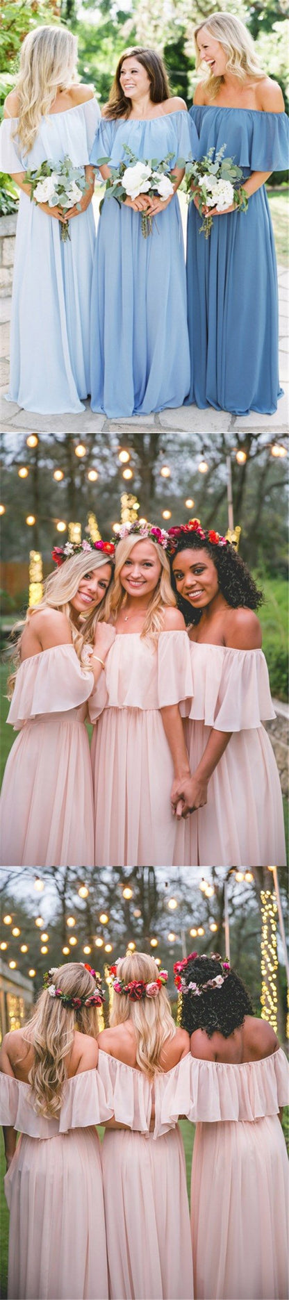 Refined Fall Chiffon Boho Off The Shoulder Bridesmaid Dresses Long Summer Bridesmaid Dresses,GDC1167-Dolly Gown