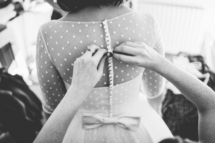 Retro Country Style Polka Dot Tea Length Wedding Dress with 1/2 Sleeves Retro Country Style Polka Dot Tea Length Wedding Dress with 1/2 Sleeves