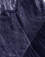 Retro Modest Navy Blue Lace Tulle Cocktail Dress Short Vintage Homecoming Dress, 074N-Dolly Gown