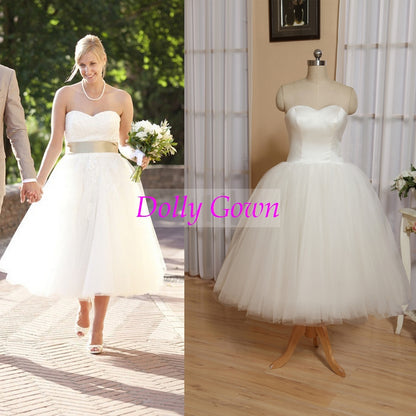 Retro Tulle Strapless Vintage 50s Style Rockabilly Wedding Dress Tea Length,DO008-Dolly Gown