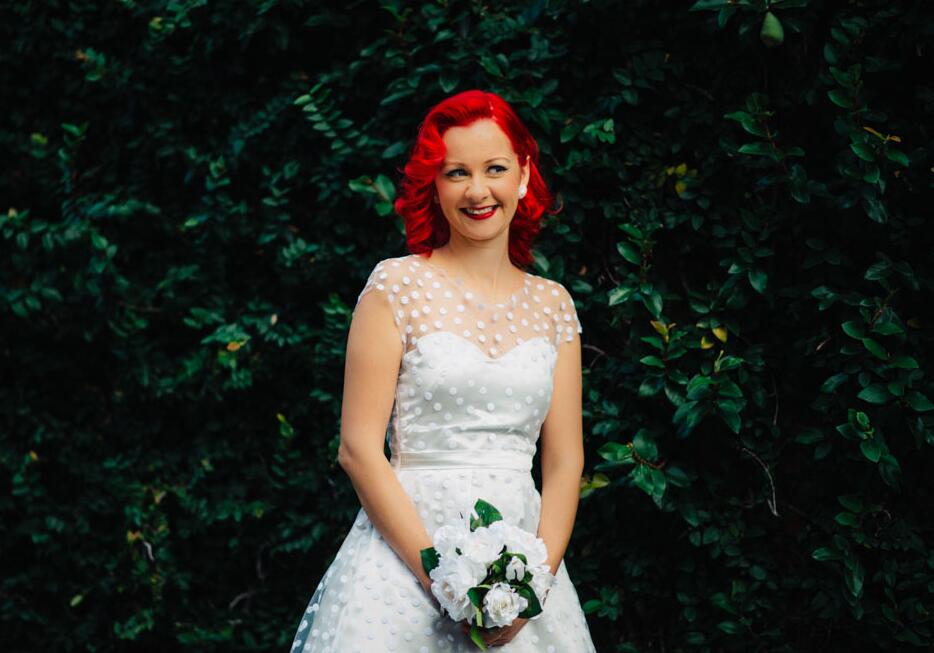 Rockabilly White Short Polka Dot  50s Style Cap Sleeves Wedding Dress 20110225-Dolly Gown