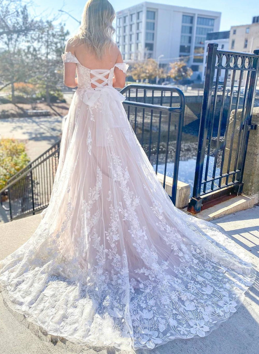 Romantic Flowy Boho Lace Wedding Dress - DollyGown