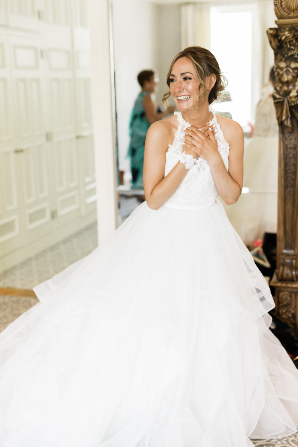casual halter wedding dresses Vintage Boho Wedding Dress with High Halter Neckline