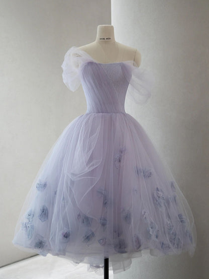 Romantic Lavender Tulle Short Wedding Dress - DollyGown