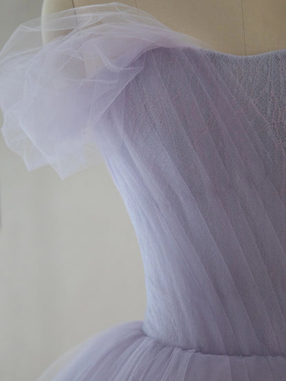 Romantic Lavender Tulle Short Wedding Dress - DollyGown