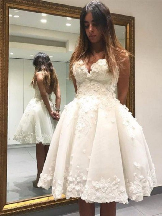 Romantic Strapless Short Wedding Dress Short  A Line with Delicate Floral,711089-Dolly Gown