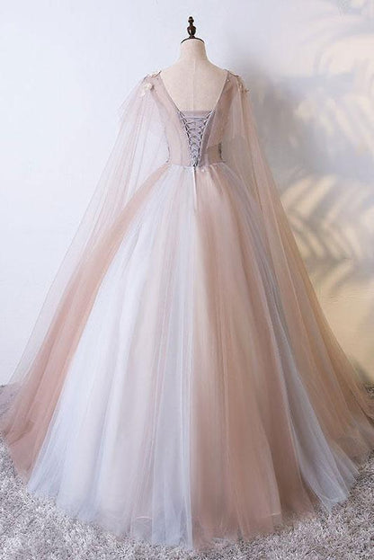 Romantic Princess Tulle Champagne Ball Gown Dress - DollyGown