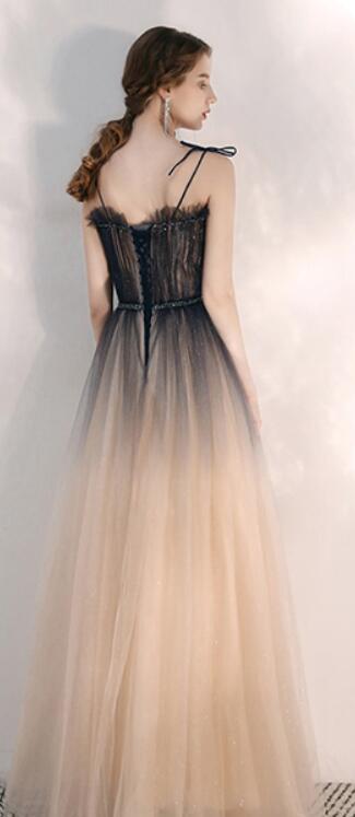 Romantic Tulle Champagne Formal Flowy Prom Dress _DollyGown