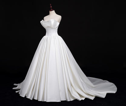 Romantic Unique Satin Ball Gown Cathedral Train Wedding Dress with Long Train #21011205-Dolly Gown