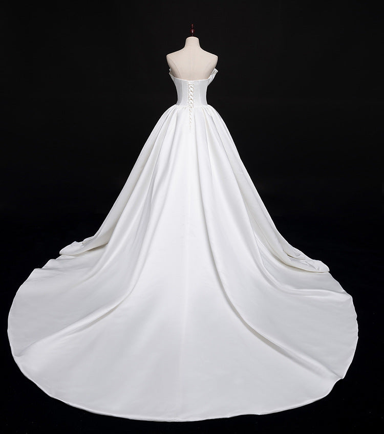 Romantic Unique Satin Ball Gown Cathedral Train Wedding Dress with Long Train #21011205-Dolly Gown
