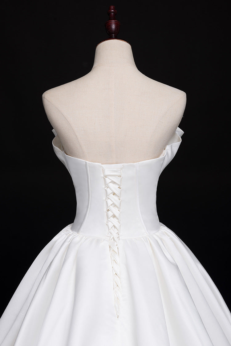 Romantic Unique Satin Ball Gown Cathedral Train Wedding Dress with Long Train #21011205-Dolly Gown
