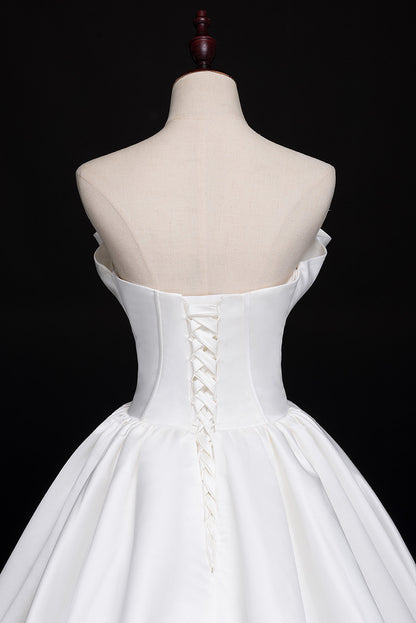 Romantic Unique Satin Ball Gown Cathedral Train Wedding Dress with Long Train #21011205-Dolly Gown