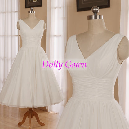 Romantic Simple 1950's Short Chiffon Vintage Wedding Dress Short Pin Up Wedding Gown,DO006-Dolly Gown