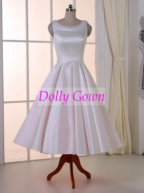 Round Neck 1950's Short Vintage Style Wedding Dress 2020 Robe De Mariee Courte pas cher, SKU20081001-Dolly Gown