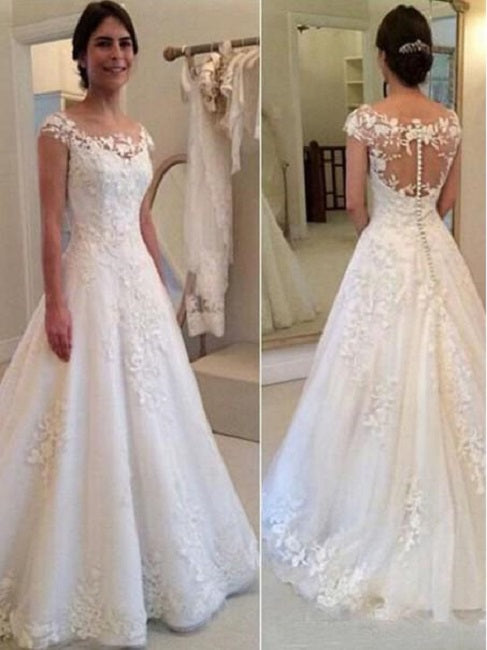Round Neck Rustic Wedding Dress Lace Bridal Gown,GDC1349-Dolly Gown