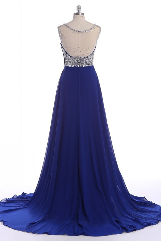Flowy Royal Blue Chiffon Evening Dress Long Prom Dress - Dollygown