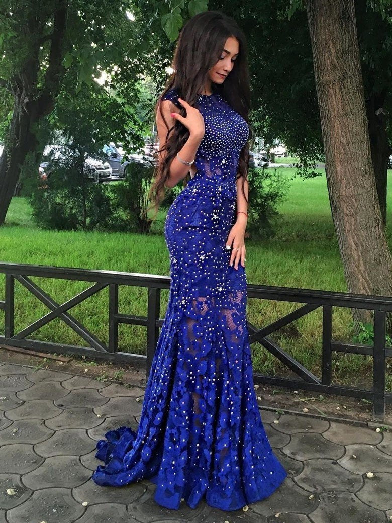 royal blue prom dress A Line Sweetheart Keyhole Long Blue / 16 flowing silhouette ZAPAKA Women Royal Blue Prom