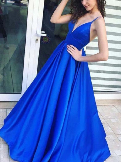Royal Blue Satin Plain 8TH Grade Formal Dres Blue Prom Dress,GDC1253-Dolly Gown