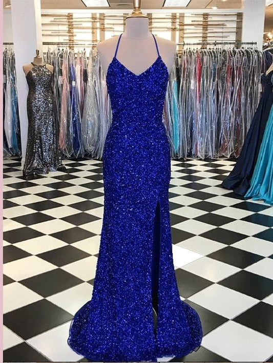 Royal Blue Sequin Long Sexy Sparkly Prom Dress Gown Low Back Evening Dress,GDC1004-Dolly Gown