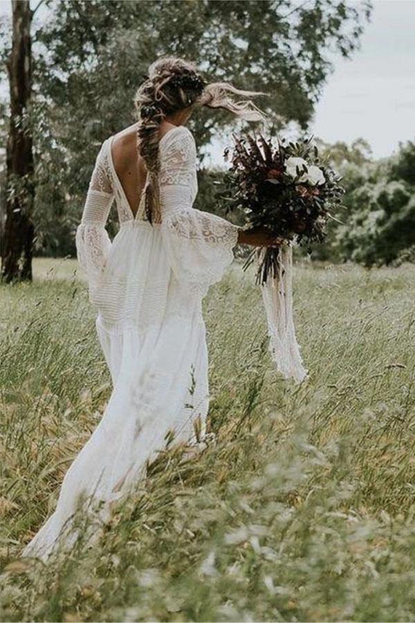Rustic Boho Summer Wedding Dress with Sleeves - DollyGown
