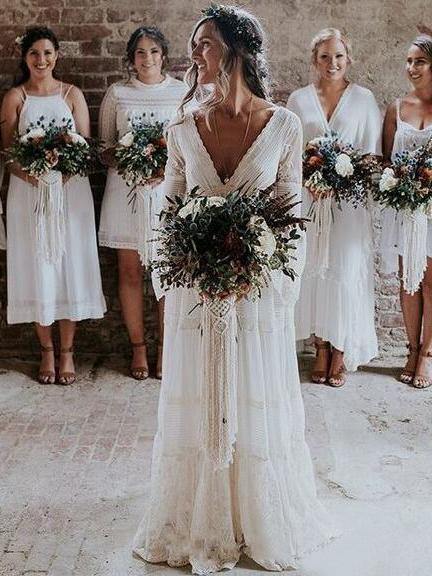 Rustic Boho Summer Wedding Dress with Sleeves - DollyGown
