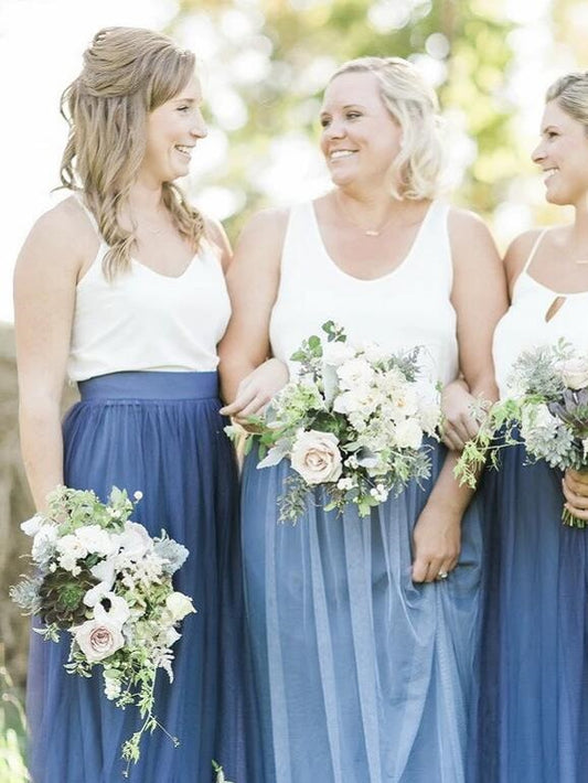 Rustic Boho Casual Tulle Skirt Flowy Two Piece Bridesmaid Dresses,20081823-Dolly Gown