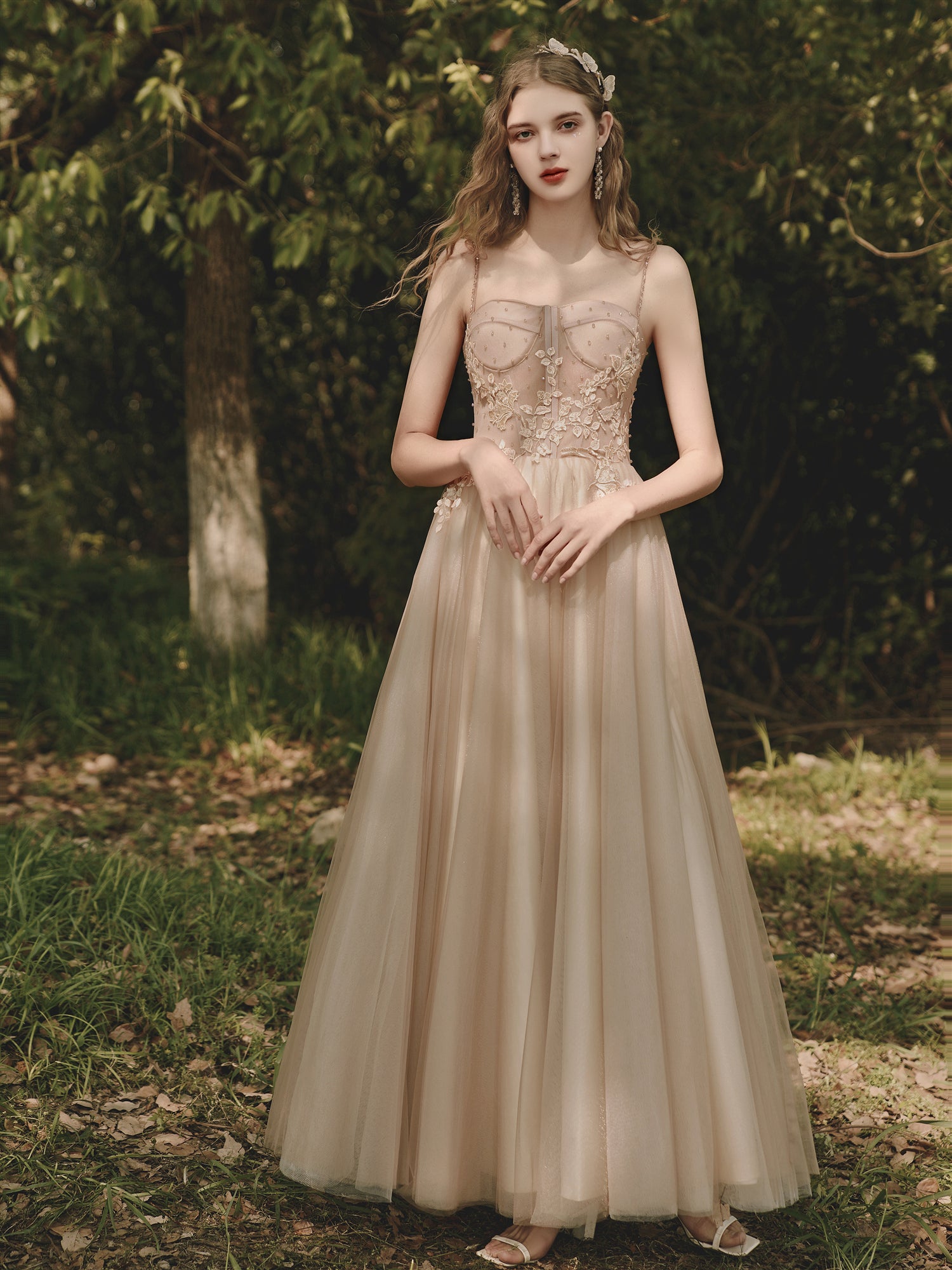 Rustic Champagne Flowy Prom Dress Long Wedding Dress Rustic Champagne Flowy Prom Dress Long Wedding Dress