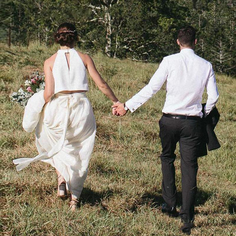 Rustic Casual Country Style Halter Crop Top Bridal Separates Two Piece Wedding Dress,20082697-Dolly Gown
