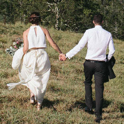Rustic Casual Country Style Halter Crop Top Bridal Separates Two Piece Wedding Dress,20082697-Dolly Gown