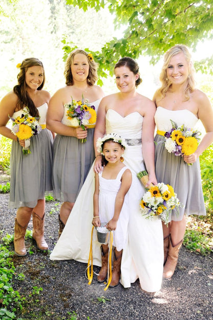 Rustic Short Tulle Two Color Strapless Bridesmaid Dress with Boots,Summer Bridesmaid Dress,20081803-Dolly Gown