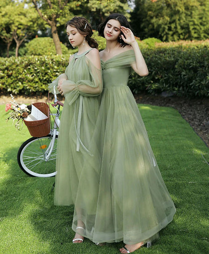 Sage Green Mismatched Tulle Bridesmaid Dresses - DollyGown
