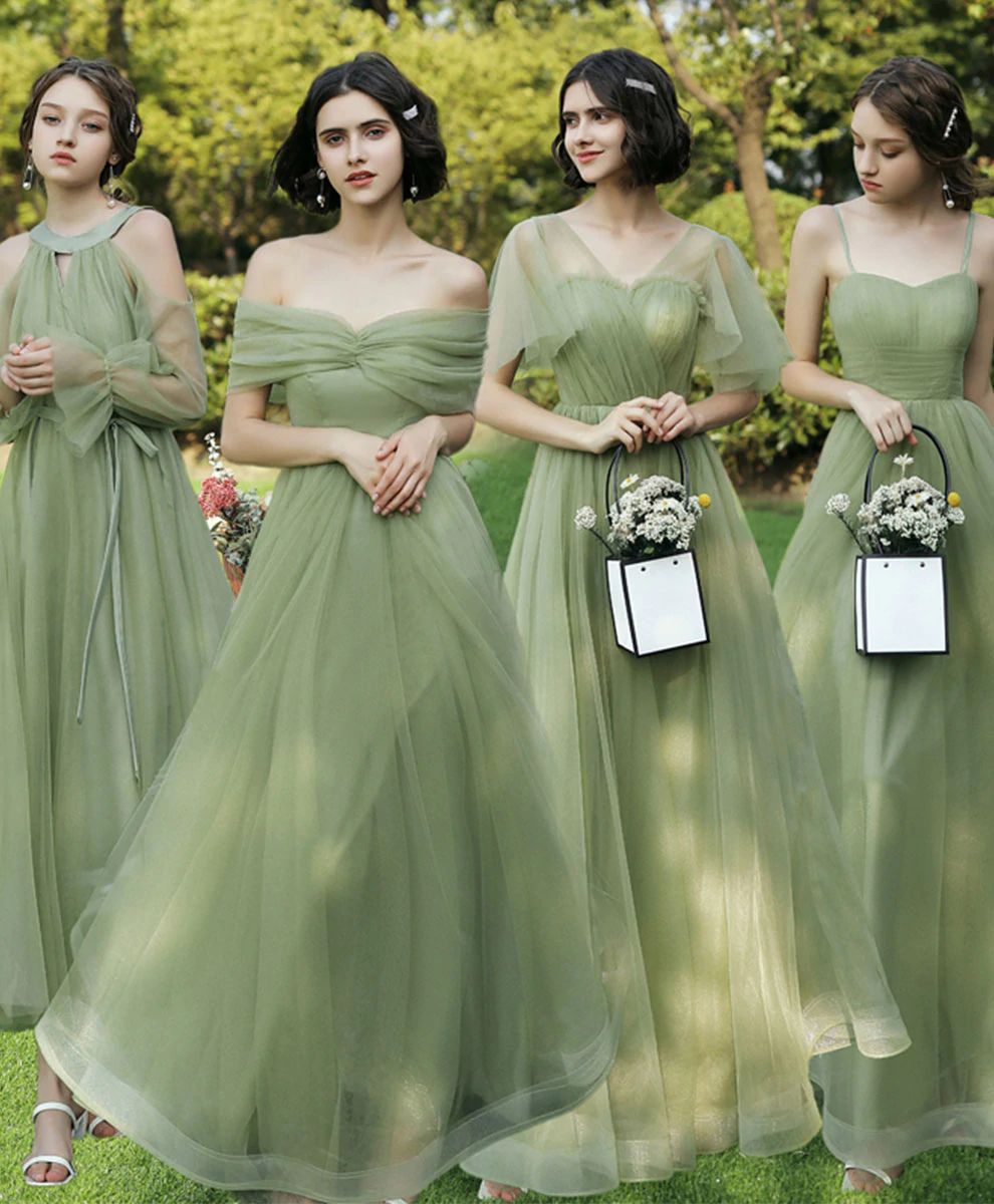 Sage Green Mismatched Tulle Bridesmaid Dresses - DollyGown