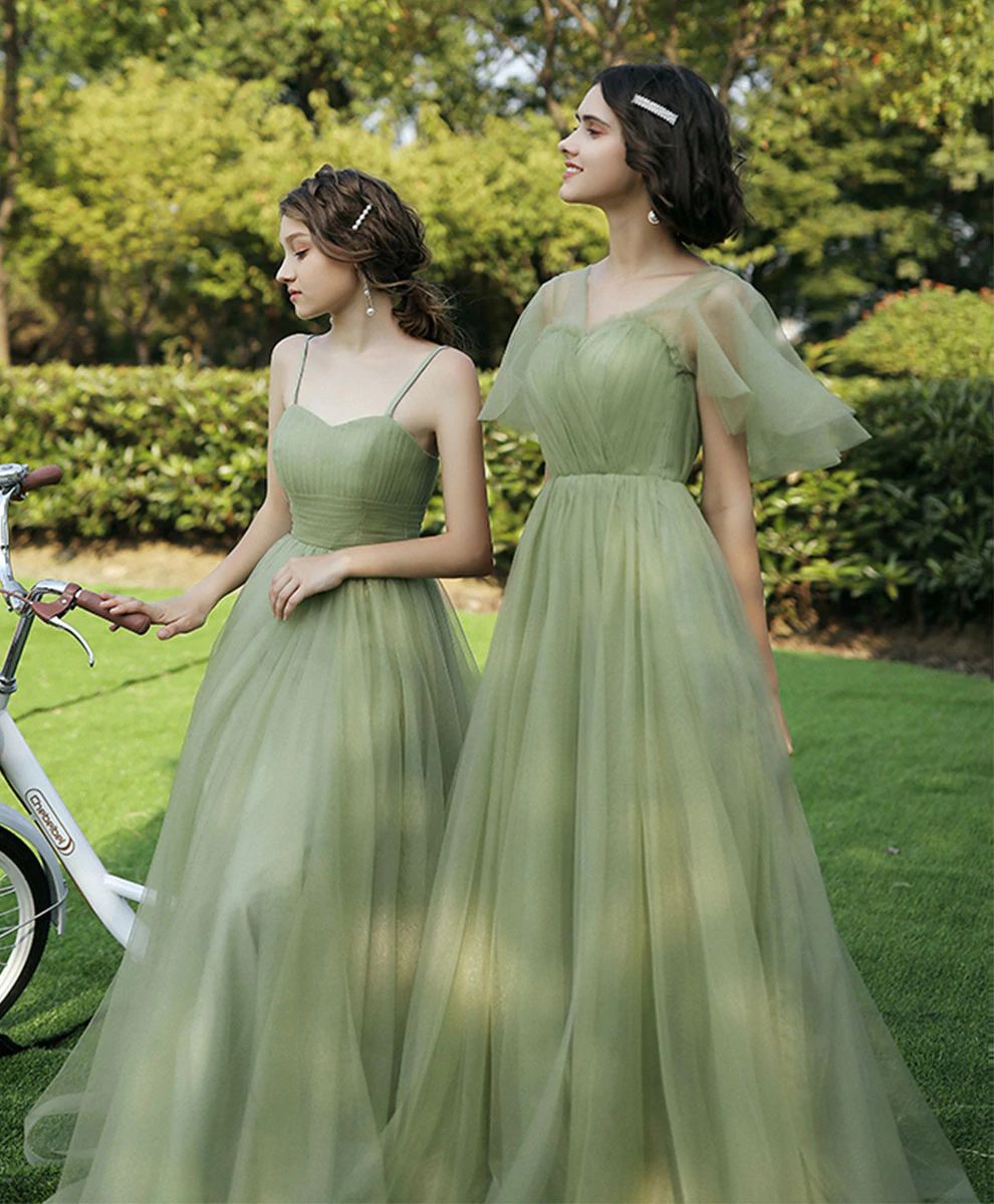 Sage Green Mismatched Tulle Bridesmaid Dresses - DollyGown