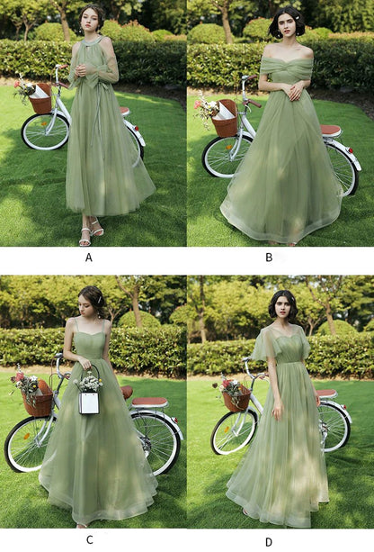 Sage Green Mismatched Tulle Bridesmaid Dresses - DollyGown