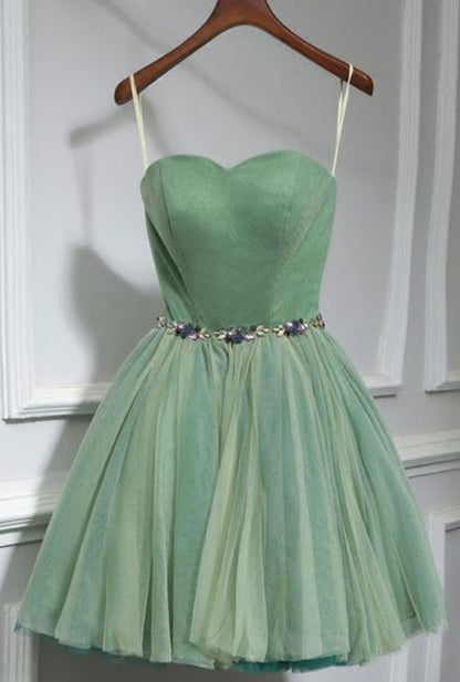 Sage Green Tulle Short Prom Dress Homecoming Dress - DollyGown