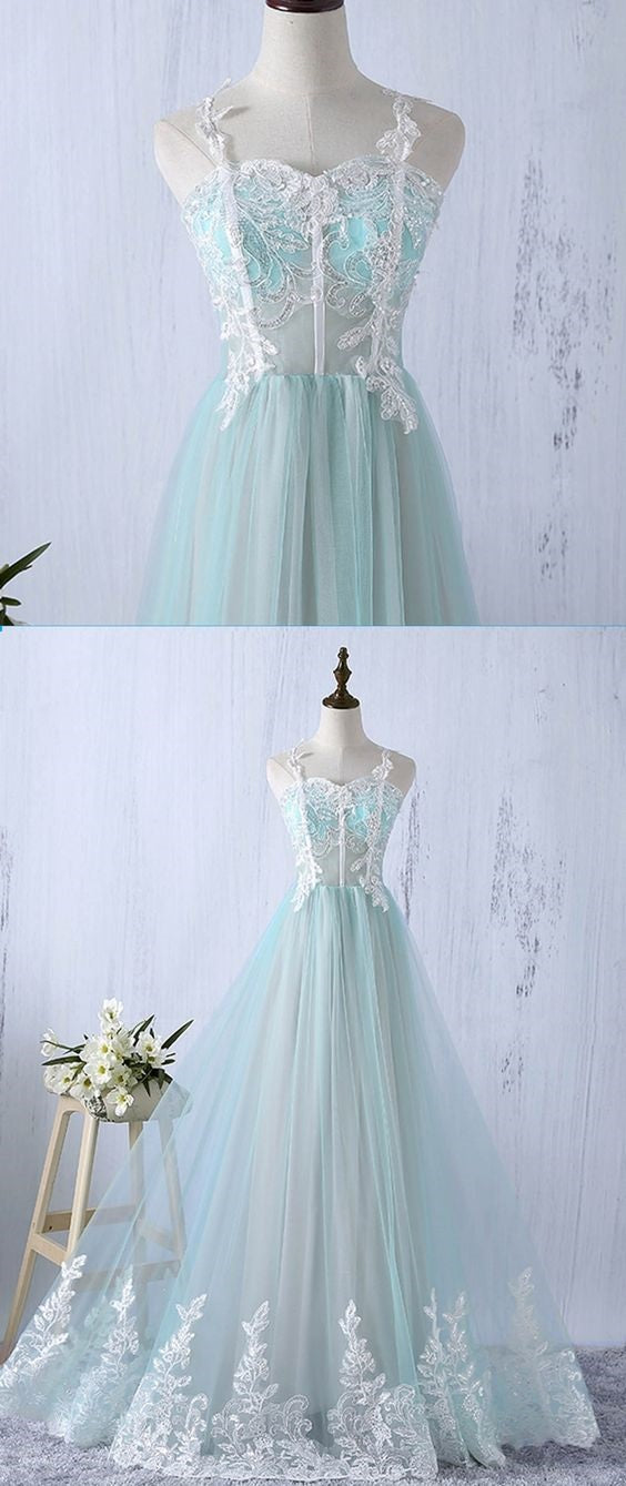 Flowy See Through Ice Blue Tulle Prom Dress Formal Gown - DollyGown