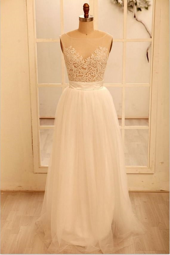 See Through Lace Top Wedding Dress Tulle Wedding Dress Sexy Bridal Gown,WS055-Dolly Gown