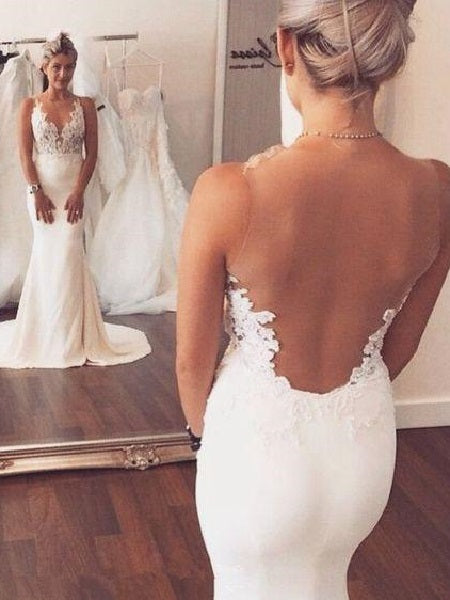 Sexy Backless Wedding Dress See Through Wedding Dress Trumpet/Mermaid Wedding Dress WS051-Dolly Gown
