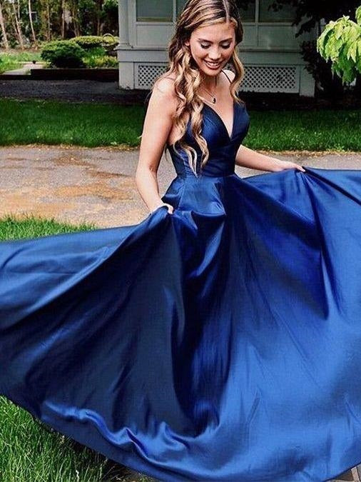 Modest Blue Formal Prom Evening Dress