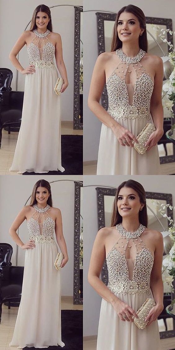 Bead Sparkly Sexy Beige Evening Dress Long Formal Party Gown Bead Sparkly Sexy Beige Evening Dress Long Formal Party Gown