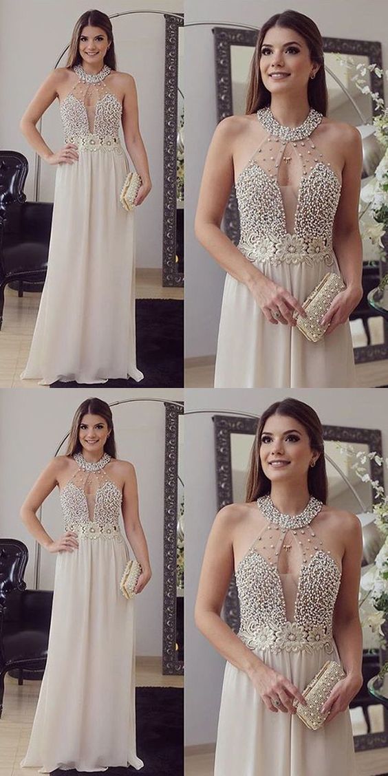 Bead Sparkly Sexy Beige Evening Dress Long Formal Party Gown,GDC1011-Dolly Gown