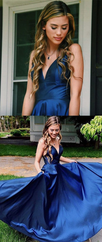 Sexy Blue Long Simple Prom Dress Formal Dress For Dance with Criss-cross Straps,GDC1019-Dolly Gown