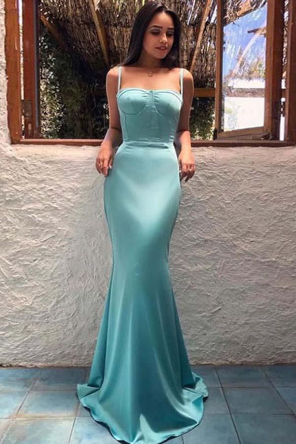 Sheath Spaghetti Straps Long Blue Evening Dress Blue Prom Dress,GDC1214-Dolly Gown